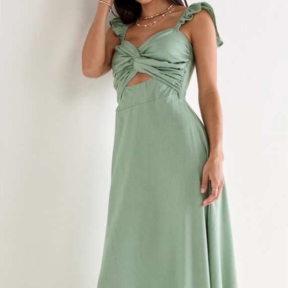 Chic Sage Green Ruffle Dress - Picture 1 of 4